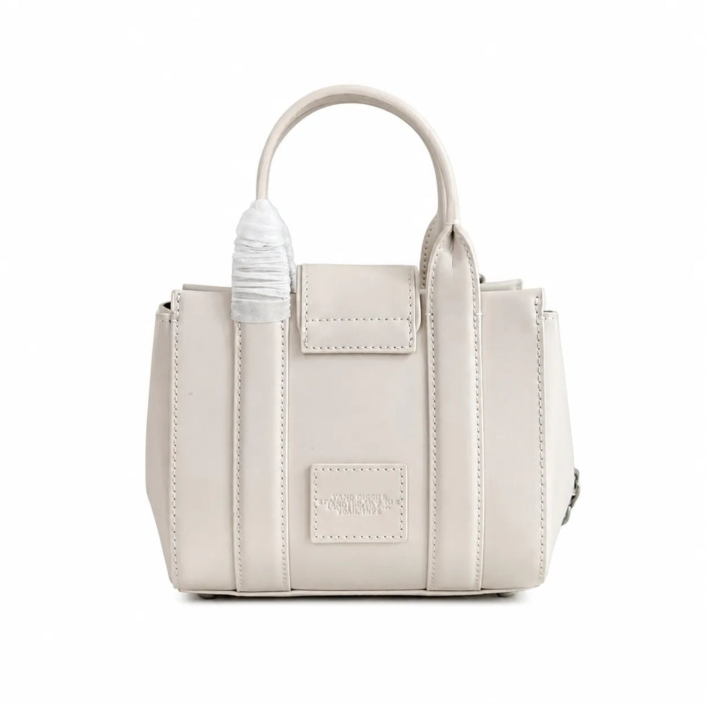 Marc Jacobs The Tote Bag Mini Cream Smooth Leather Tote with Embossed Logo & Silver Turn Lock