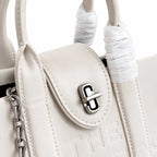 Marc Jacobs The Tote Bag Mini Cream Smooth Leather Tote with Embossed Logo & Silver Turn Lock
