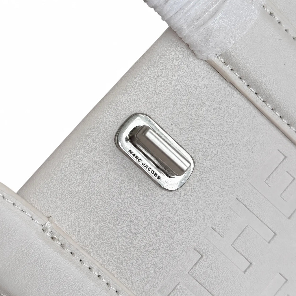 Marc Jacobs The Tote Bag Mini Cream Smooth Leather Tote with Embossed Logo & Silver Turn Lock