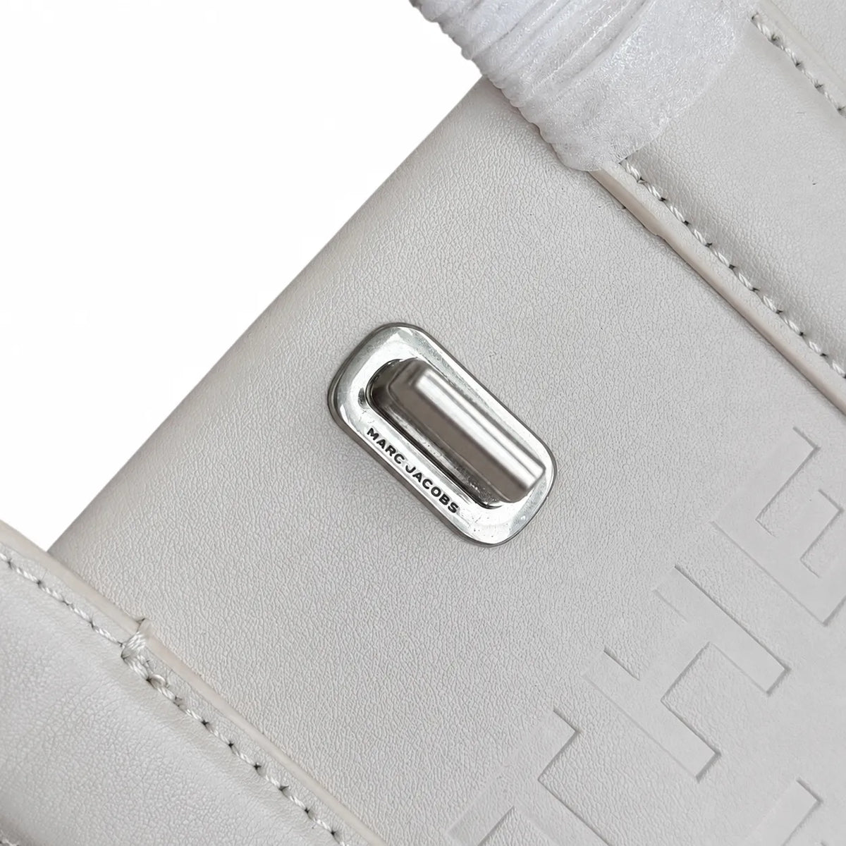 Marc Jacobs The Tote Bag Mini Cream Smooth Leather Tote with Embossed Logo & Silver Turn Lock