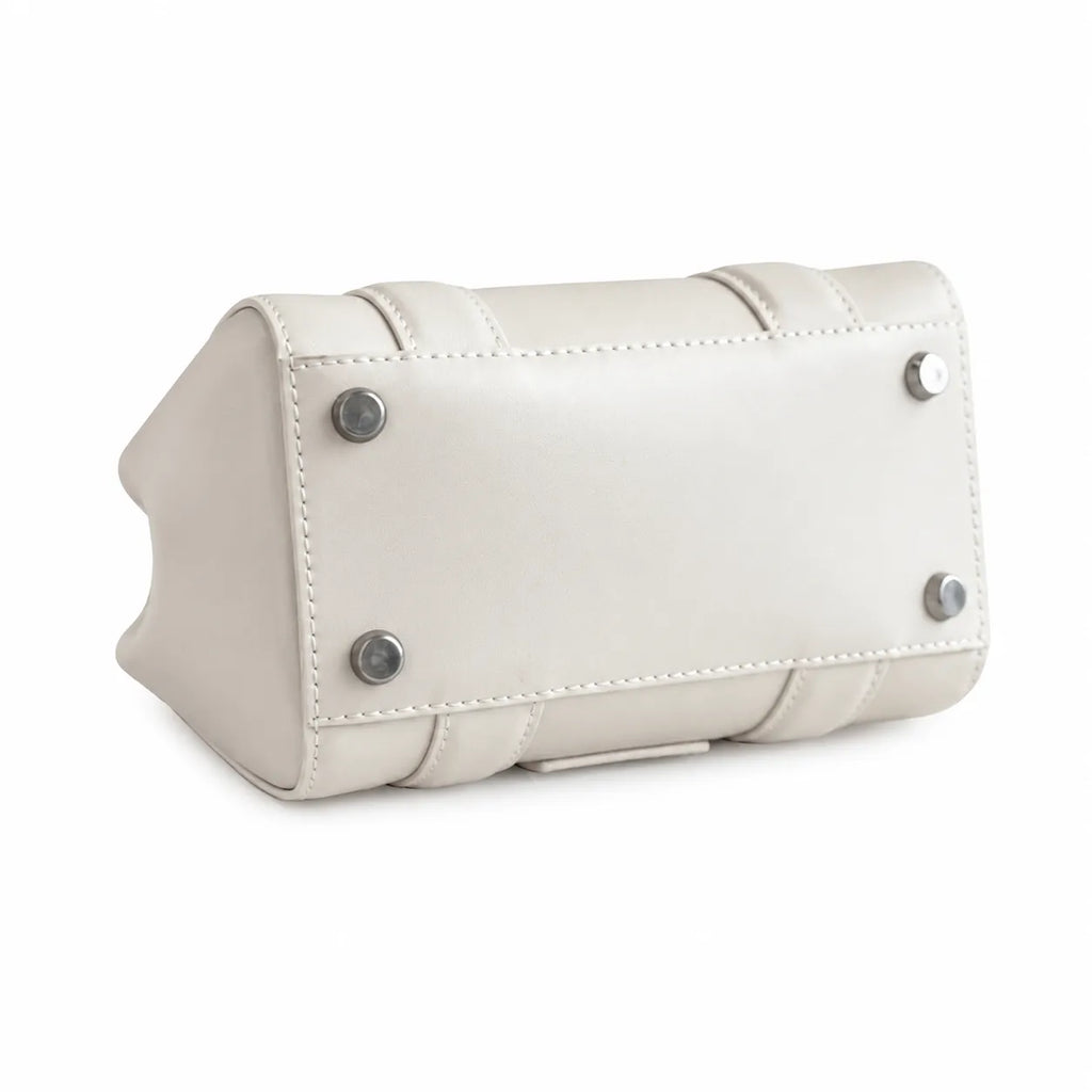 Marc Jacobs The Tote Bag Mini Cream Smooth Leather Tote with Embossed Logo & Silver Turn Lock