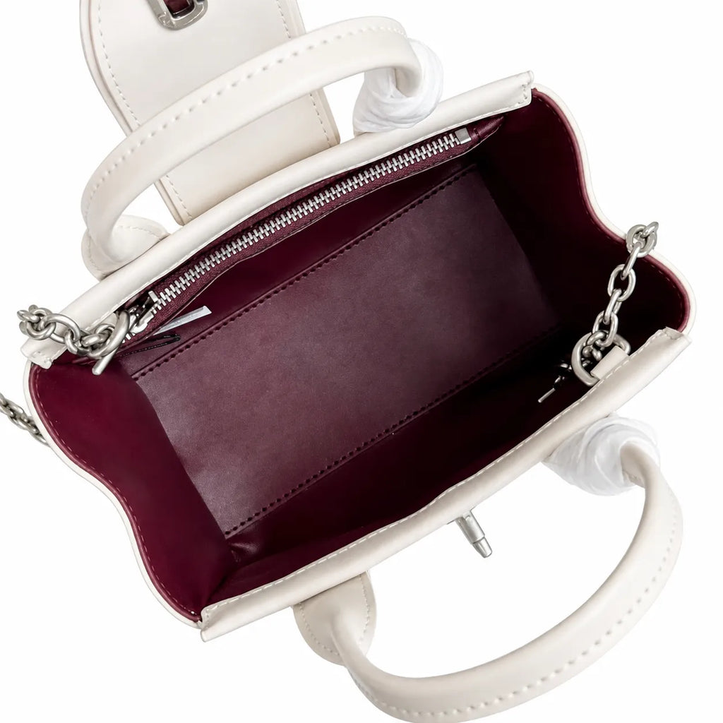 Marc Jacobs The Tote Bag Mini Cream Smooth Leather Tote with Embossed Logo & Silver Turn Lock