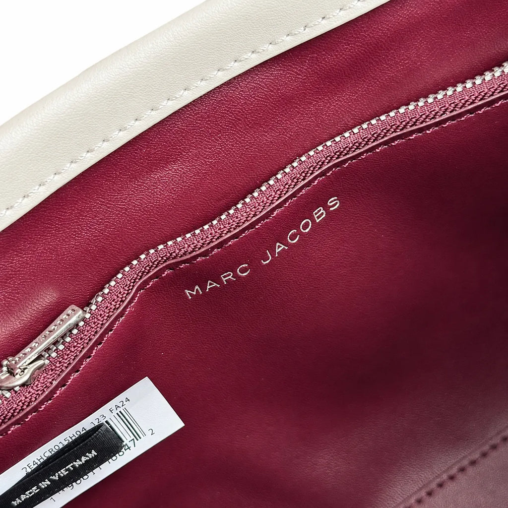 Marc Jacobs The Tote Bag Mini Cream Smooth Leather Tote with Embossed Logo & Silver Turn Lock