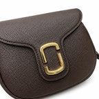 Marc Jacobs The Small Saddle Dark Brown Pebbled Leather Saddle Bag with Gold J Buckle & Detachable Strap