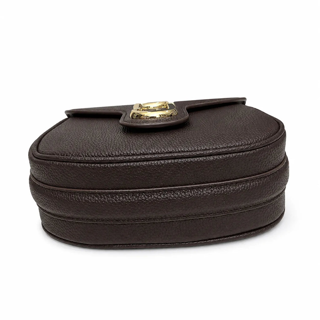 Marc Jacobs The Small Saddle Dark Brown Pebbled Leather Saddle Bag with Gold J Buckle & Detachable Strap