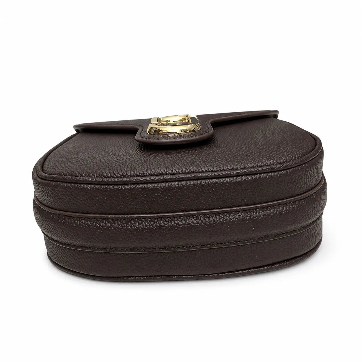 Marc Jacobs The Small Saddle Dark Brown Pebbled Leather Saddle Bag with Gold J Buckle & Detachable Strap