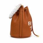 Marc Jacobs The Bucket Small Brown Pebbled Leather Bucket Bag with White Logo Print & Detachable Strap