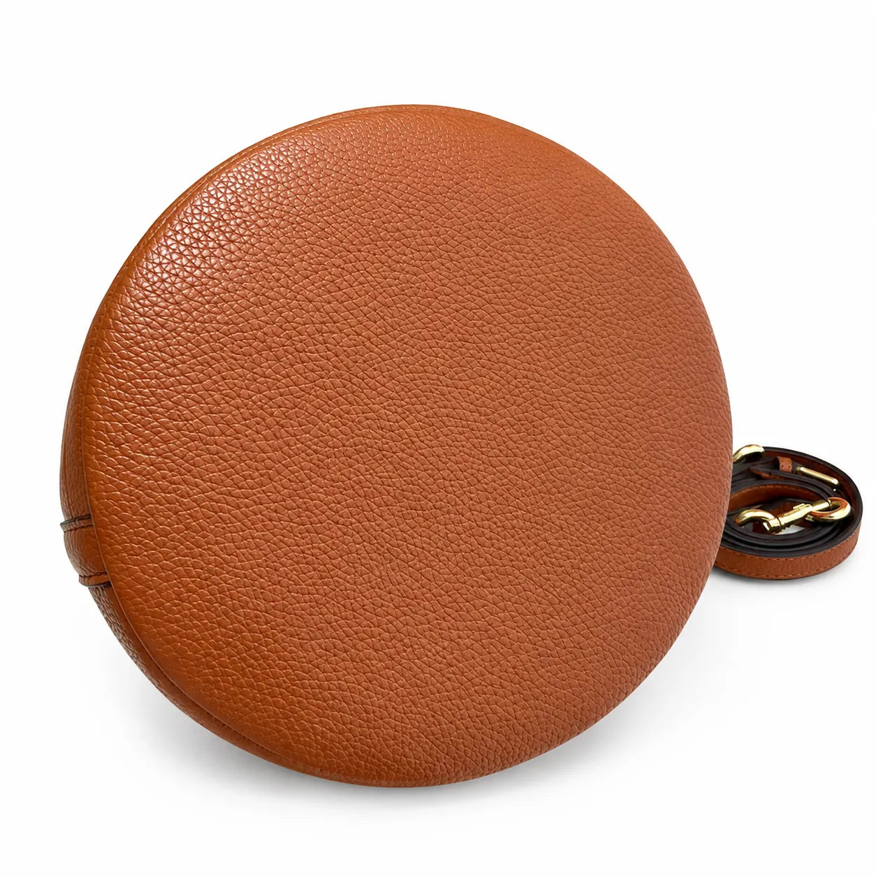 Marc Jacobs The Bucket Small Brown Pebbled Leather Bucket Bag with White Logo Print & Detachable Strap
