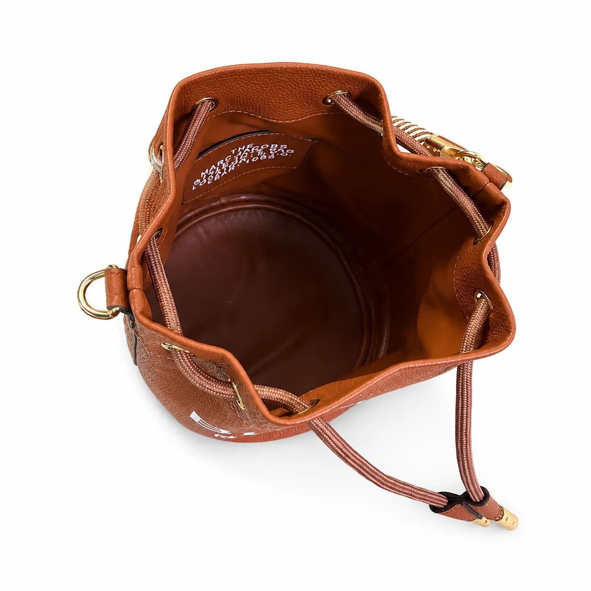 Marc Jacobs The Bucket Small Brown Pebbled Leather Bucket Bag with White Logo Print & Detachable Strap