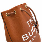 Marc Jacobs The Bucket Small Brown Pebbled Leather Bucket Bag with White Logo Print & Detachable Strap