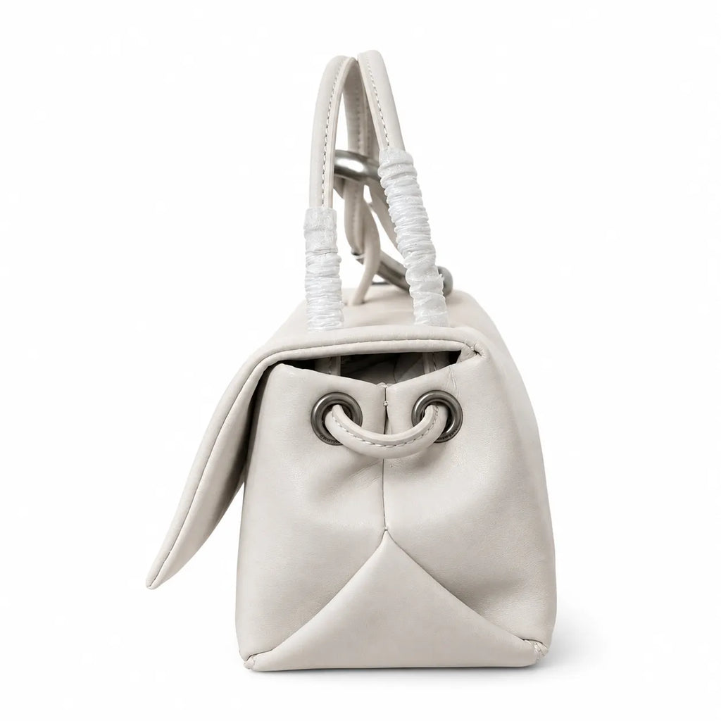 Marc Jacobs The Mini Dual Cream Smooth Leather Mini Tote with Silver Turn Lock & Detachable Chain Strap