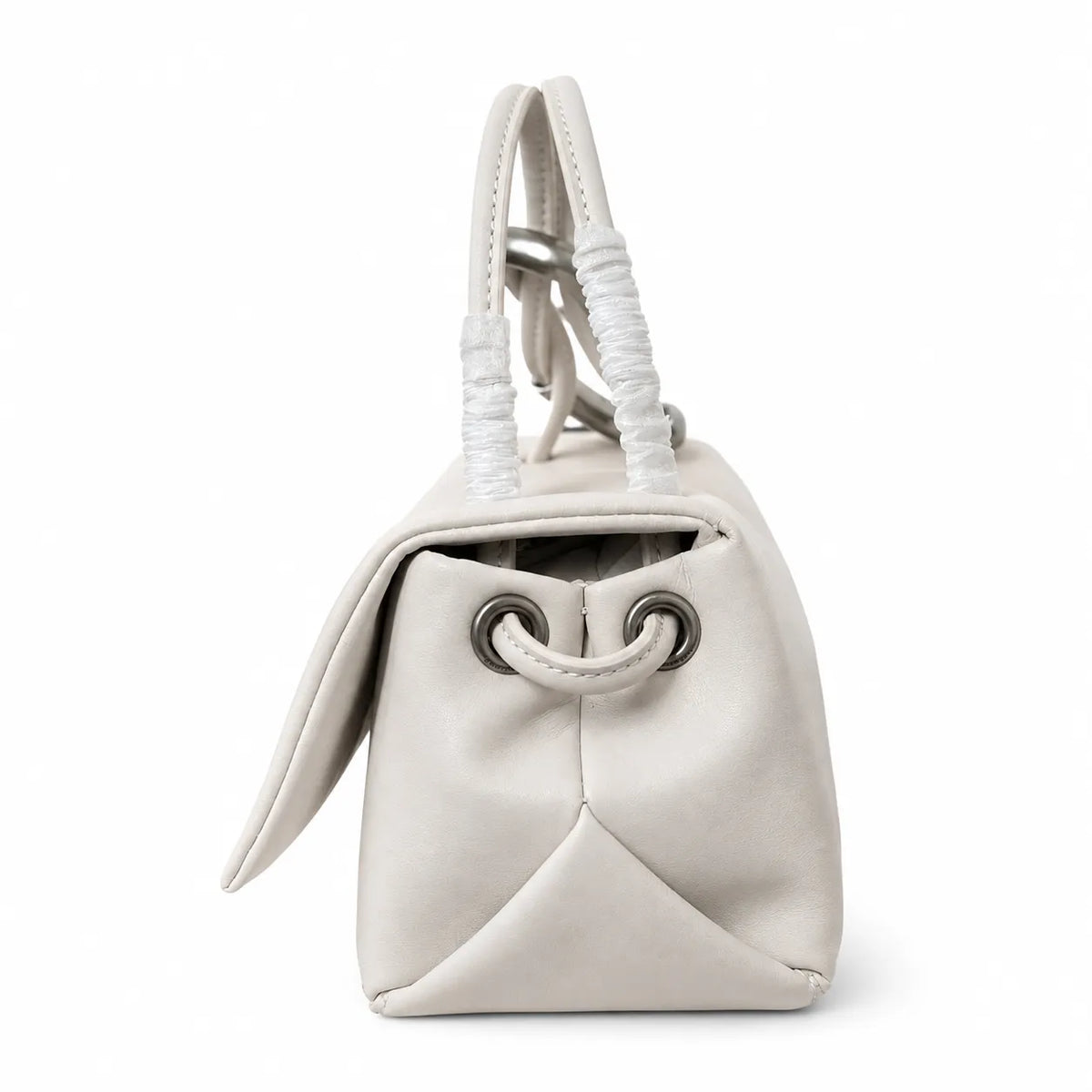 Marc Jacobs The Mini Dual Cream Smooth Leather Mini Tote with Silver Turn Lock & Detachable Chain Strap
