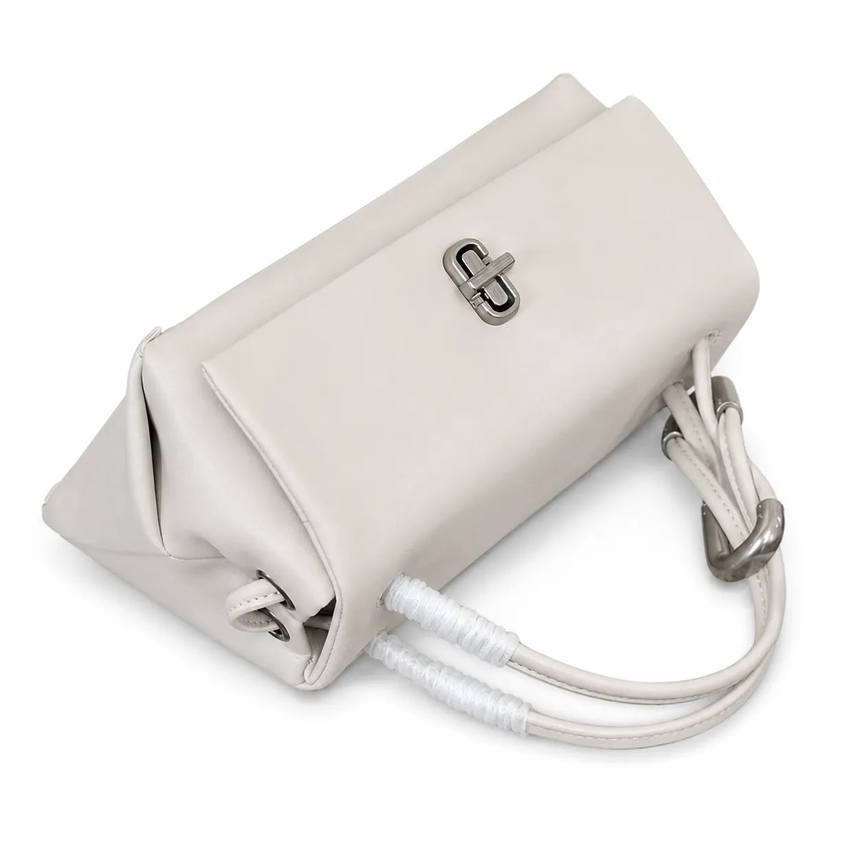 Marc Jacobs The Mini Dual Cream Smooth Leather Mini Tote with Silver Turn Lock & Detachable Chain Strap