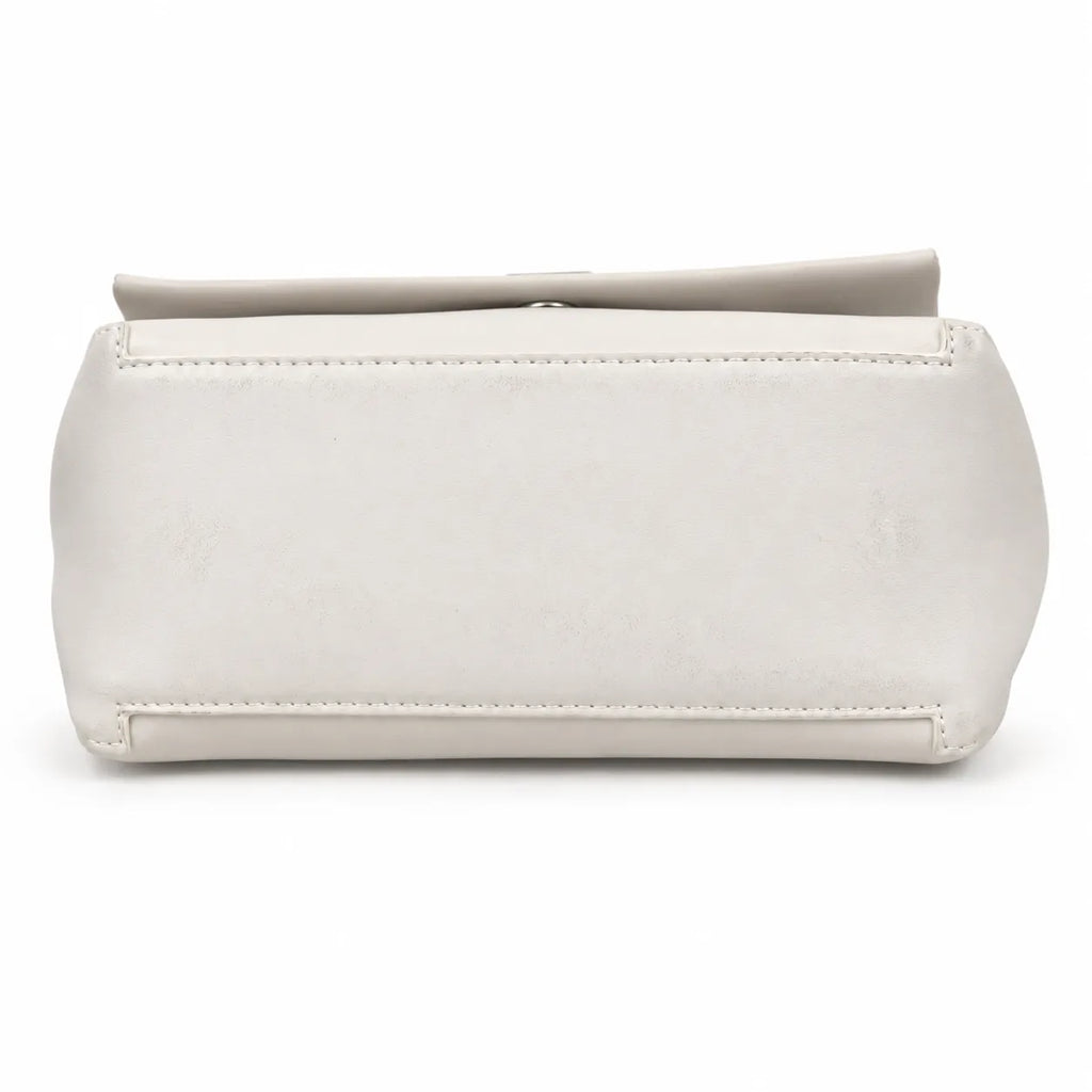 Marc Jacobs The Mini Dual Cream Smooth Leather Mini Tote with Silver Turn Lock & Detachable Chain Strap