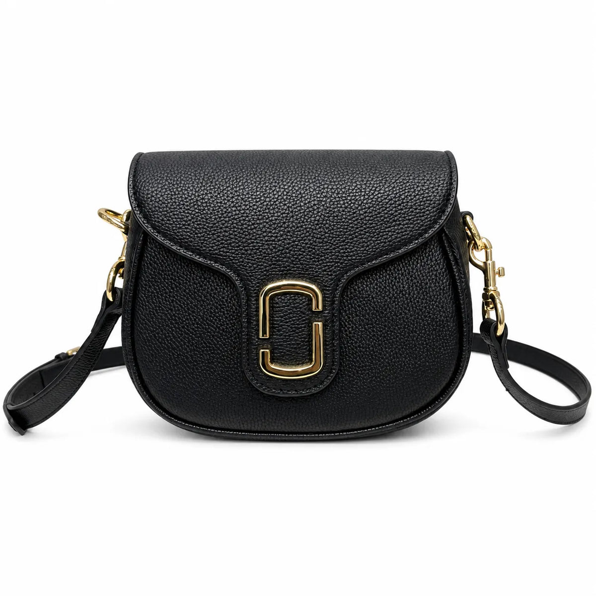 Marc Jacobs The Small Saddle Dark Brown Pebbled Leather Saddle Bag with Gold J Buckle & Detachable Strap