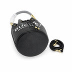 Marc Jacobs The Bucket Small Black Pebbled Leather Bucket Bag with White Logo Print & Detachable Strap