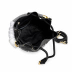 Marc Jacobs The Bucket Small Black Pebbled Leather Bucket Bag with White Logo Print & Detachable Strap