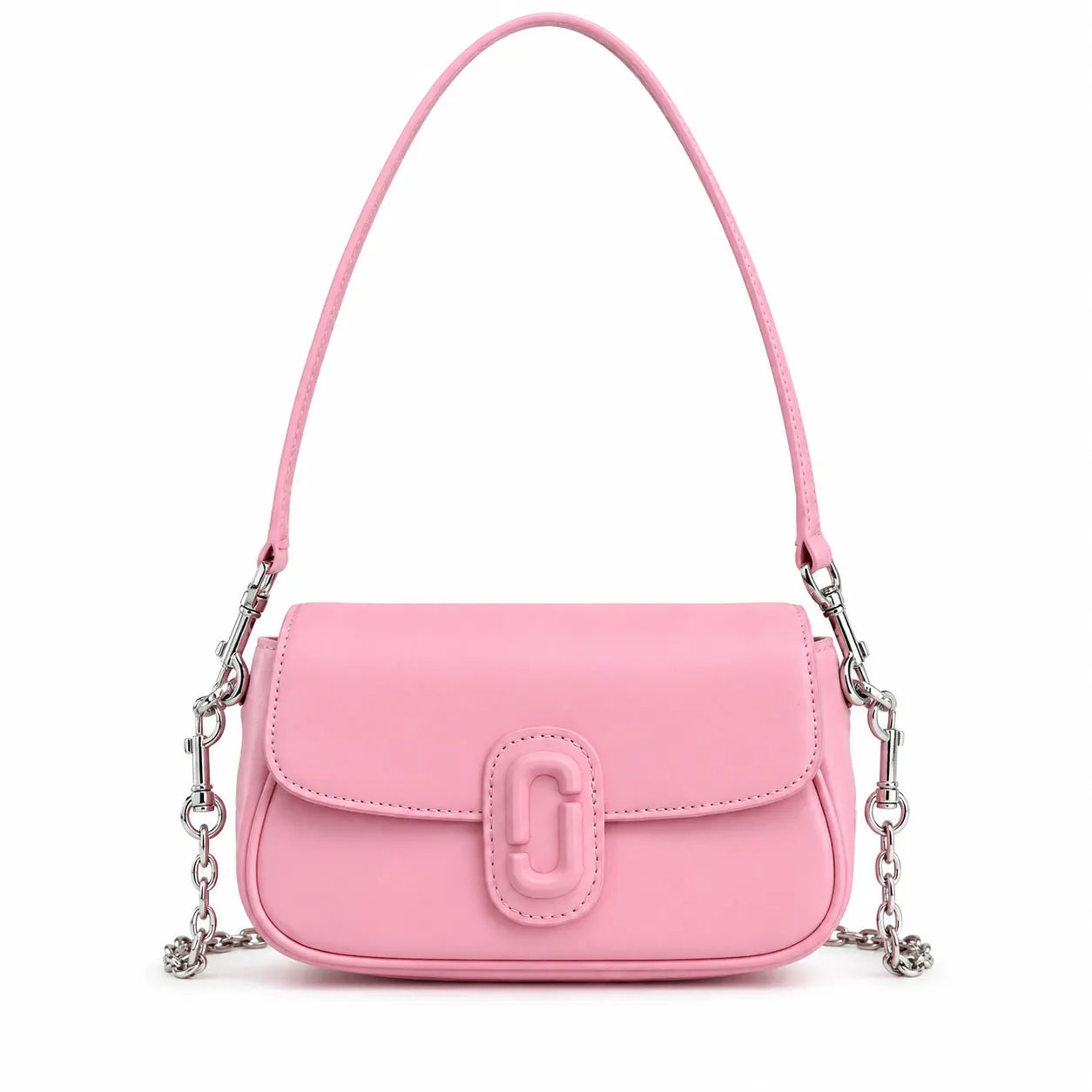 Marc Jacobs The Clover Black Smooth Leather Shoulder Bag with Black J Buckle & Dual Straps
