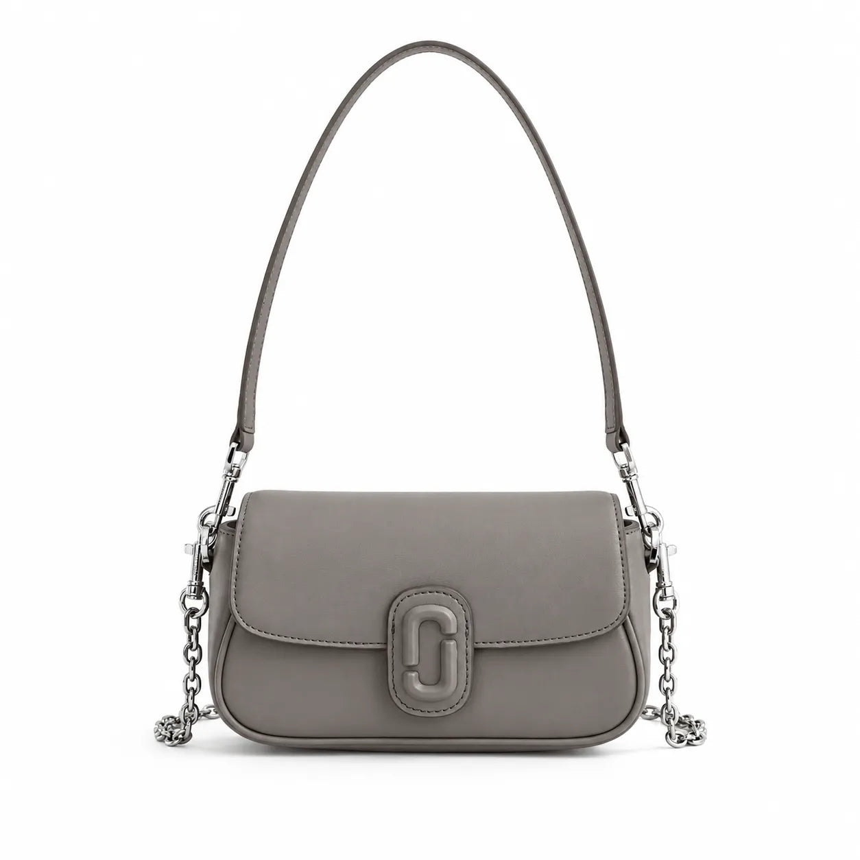 Marc Jacobs The Clover Black Smooth Leather Shoulder Bag with Black J Buckle & Dual Straps