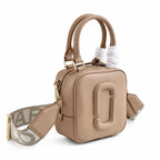 Marc Jacobs The Leather Cube Tan Smooth Leather Mini Camera Bag with Embossed J Logo & Detachable Wide Strap