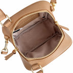 Marc Jacobs The Leather Cube Tan Smooth Leather Mini Camera Bag with Embossed J Logo & Detachable Wide Strap
