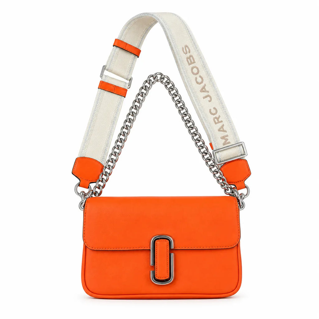 Marc Jacobs The J Marc Orange Smooth Leather Shoulder Bag with Silver J Buckle & Dual Straps
