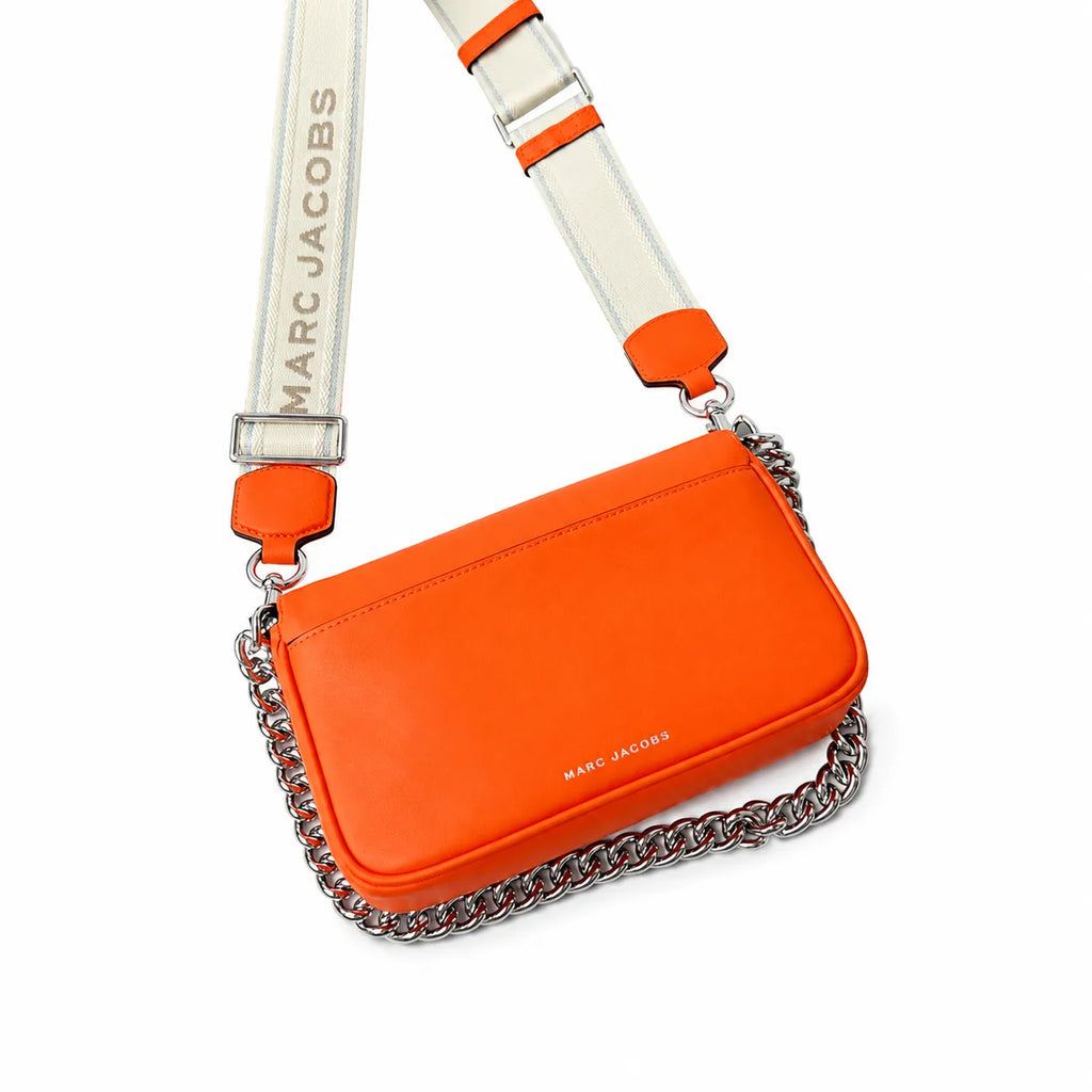 Marc Jacobs The J Marc Orange Smooth Leather Shoulder Bag with Silver J Buckle & Dual Straps