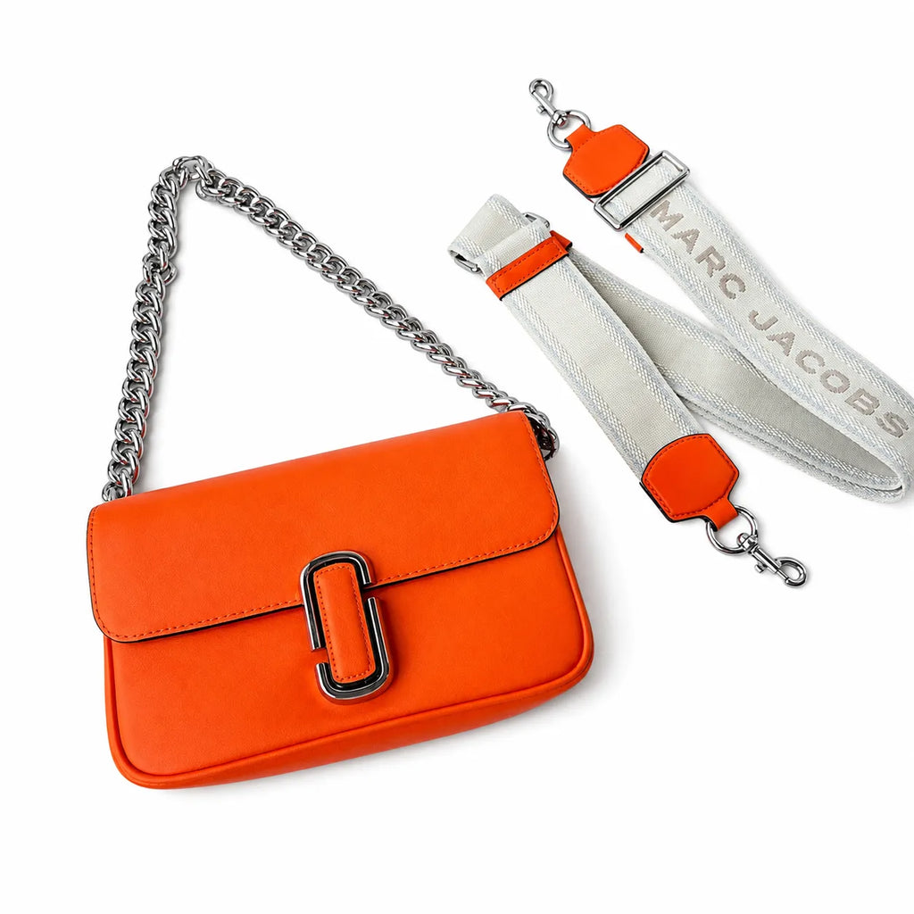 Marc Jacobs The J Marc Orange Smooth Leather Shoulder Bag with Silver J Buckle & Dual Straps