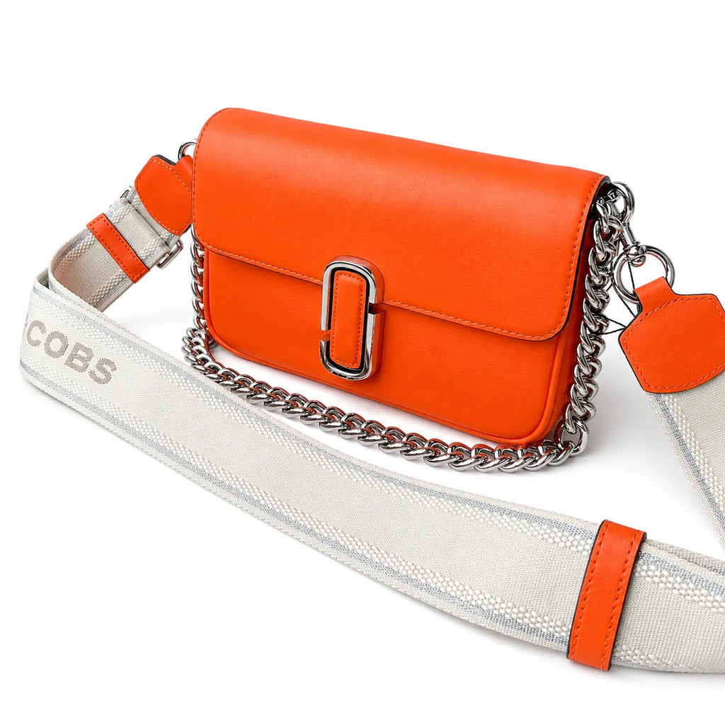 Marc Jacobs The J Marc Orange Smooth Leather Shoulder Bag with Silver J Buckle & Dual Straps
