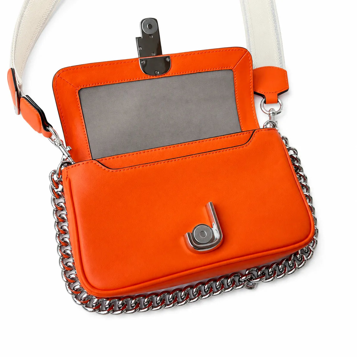Marc Jacobs The J Marc Orange Smooth Leather Shoulder Bag with Silver J Buckle & Dual Straps