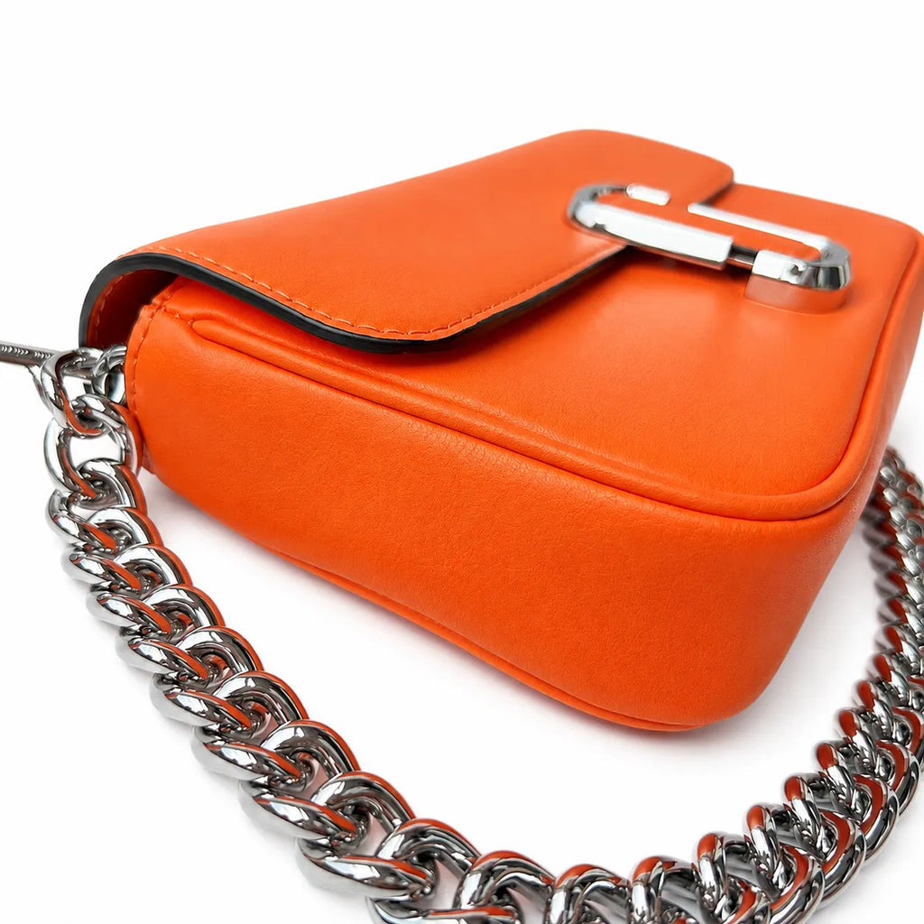Marc Jacobs The J Marc Orange Smooth Leather Shoulder Bag with Silver J Buckle & Dual Straps