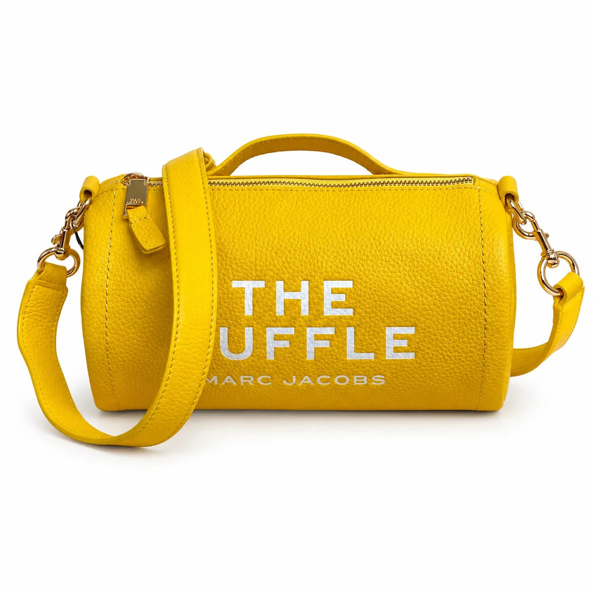 Marc Jacobs Women's Yellow Leather Crossbody Bag - Mini Cylindrical Boston Shoulder Bag with Adjustable Shoulder Strap