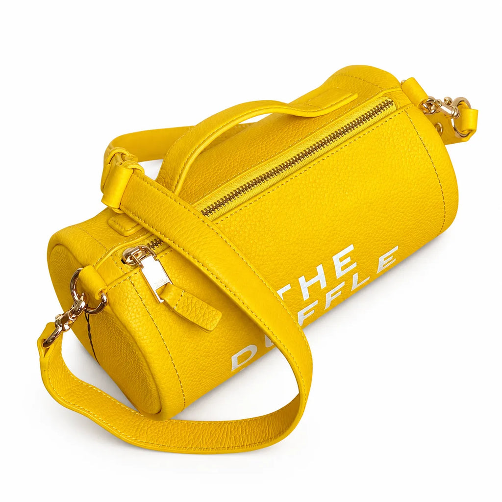 Marc Jacobs Women's Yellow Leather Crossbody Bag - Mini Cylindrical Boston Shoulder Bag with Adjustable Shoulder Strap