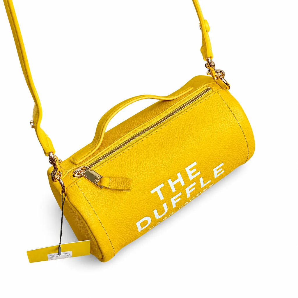 Marc Jacobs Women's Yellow Leather Crossbody Bag - Mini Cylindrical Boston Shoulder Bag with Adjustable Shoulder Strap