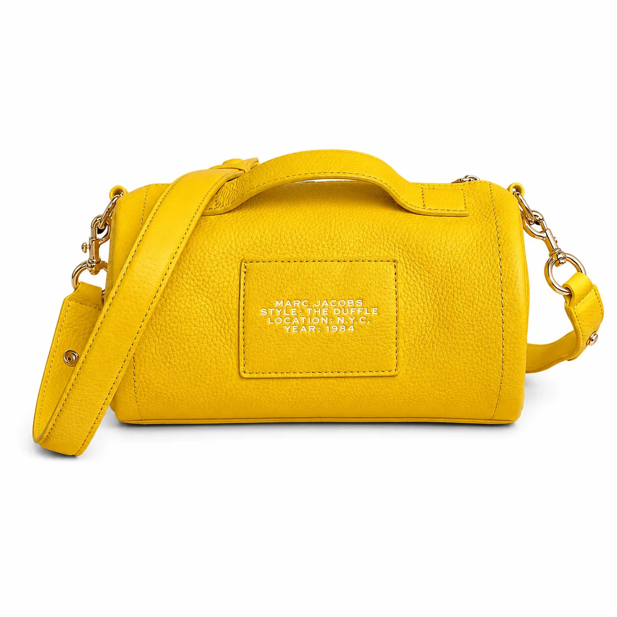 Marc Jacobs Women's Yellow Leather Crossbody Bag - Mini Cylindrical Boston Shoulder Bag with Adjustable Shoulder Strap