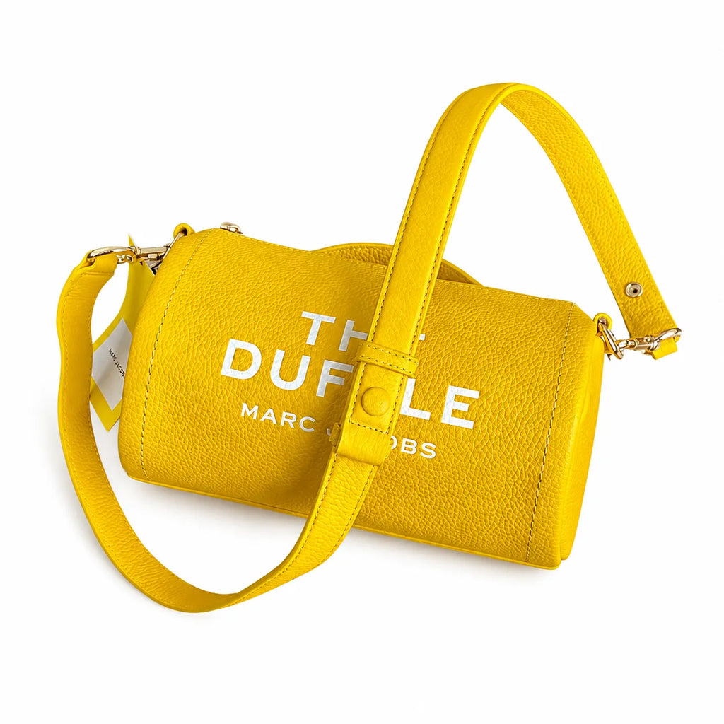 Marc Jacobs Women's Yellow Leather Crossbody Bag - Mini Cylindrical Boston Shoulder Bag with Adjustable Shoulder Strap