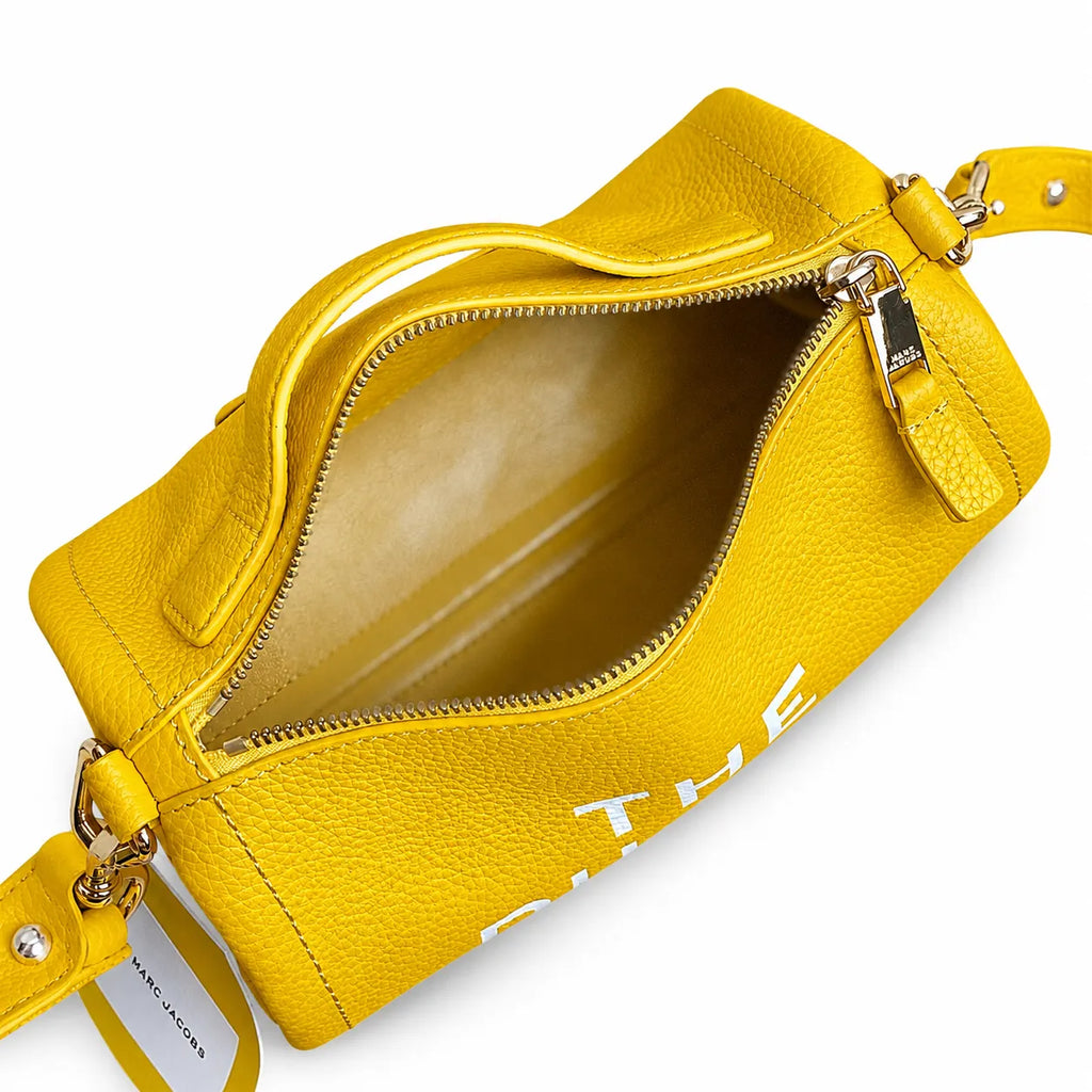 Marc Jacobs Women's Yellow Leather Crossbody Bag - Mini Cylindrical Boston Shoulder Bag with Adjustable Shoulder Strap