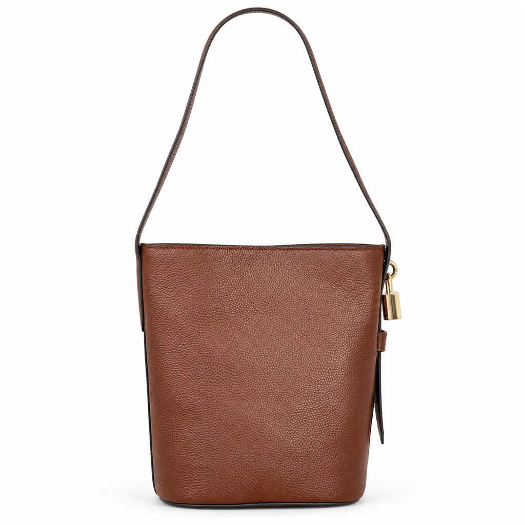 Marc Jacobs Brown Pebble Pattern | Signature Lock Details Adjustable Shoulder Strap Women's Designer Handbag