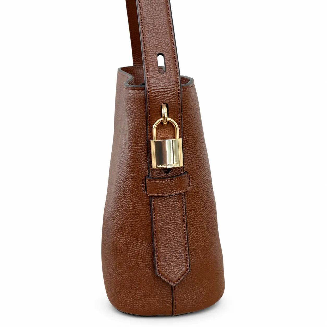 Marc Jacobs Brown Pebble Pattern | Signature Lock Details Adjustable Shoulder Strap Women's Designer Handbag