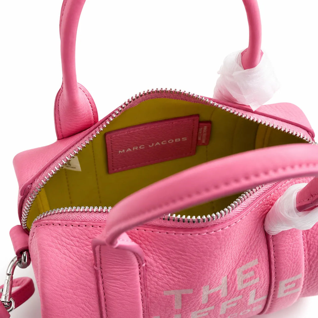 Marc Jacobs | Bright pink pebbled leather signature logo adjustable shoulder strap women's designer mini leather travel bag