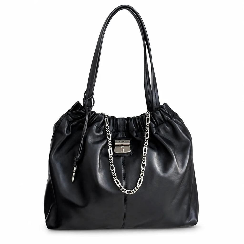Marc Jacobs Cristina | Black lambskin  chain trim  top handle  women's designer shoulder bag