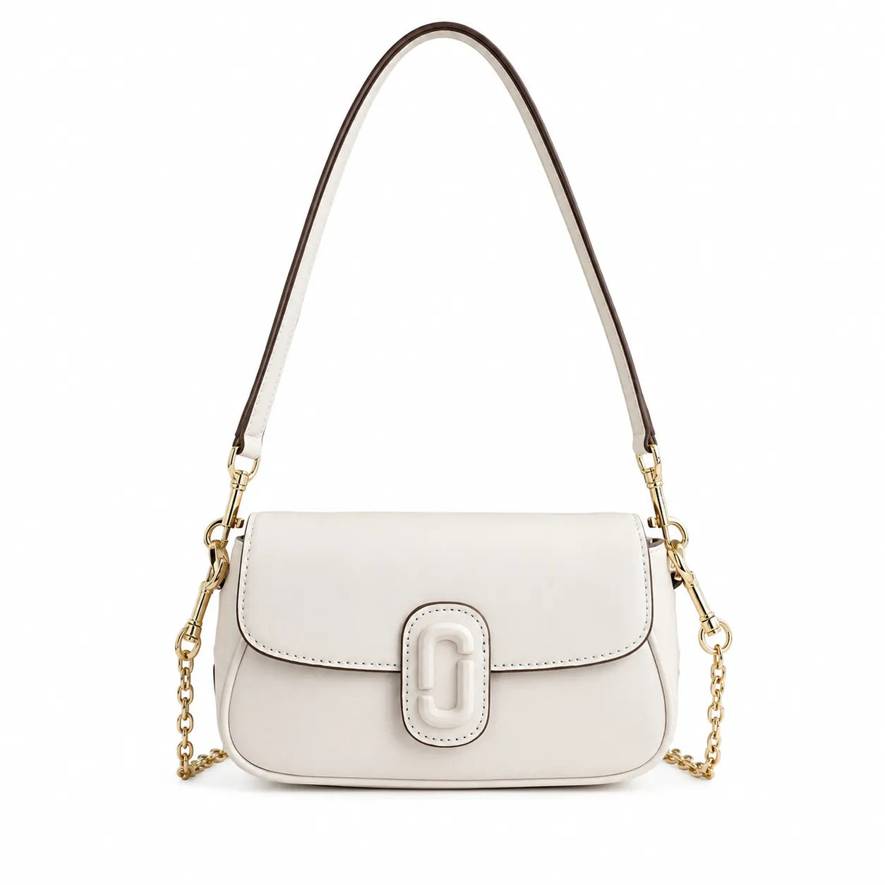 Marc Jacobs Clover in lavender | Smooth pebbled leather signature J-shaped buckle flap detachable chain shoulder strap women's designer mini crossbody bag