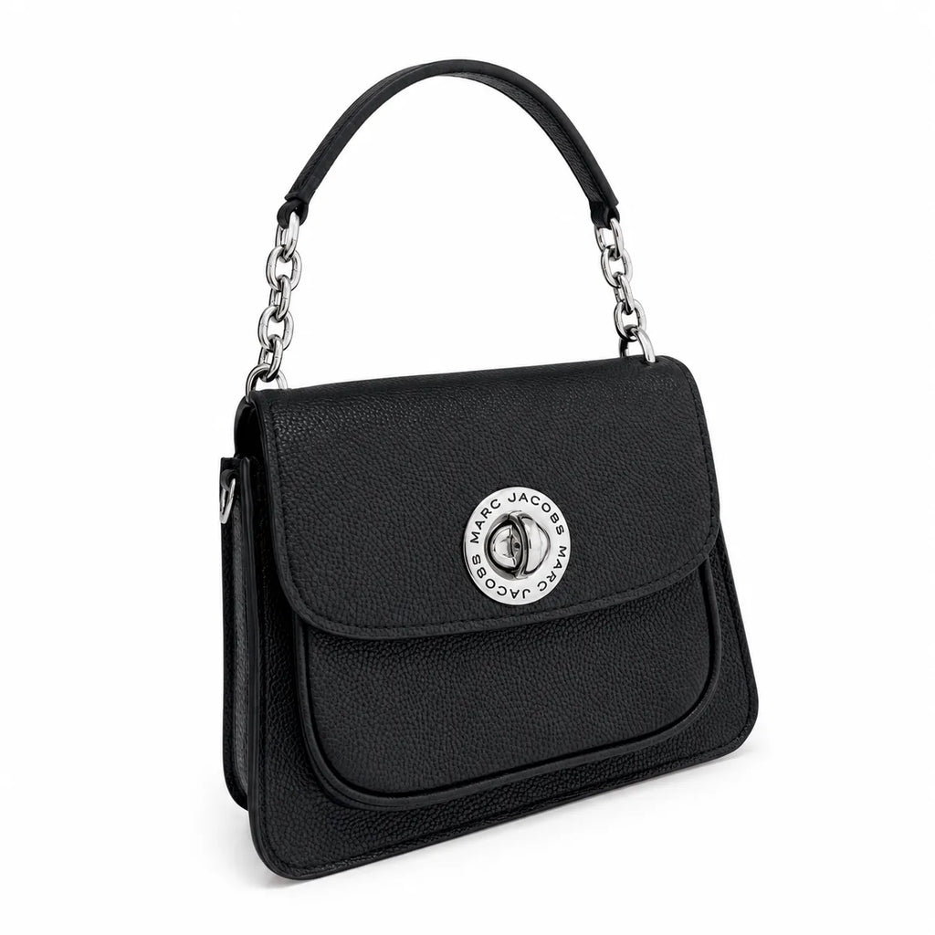 Marc Jacobs J Marc | Black pebbled leather signature rotating J-clasp chain and leather shoulder strap women's designer crossbody bag