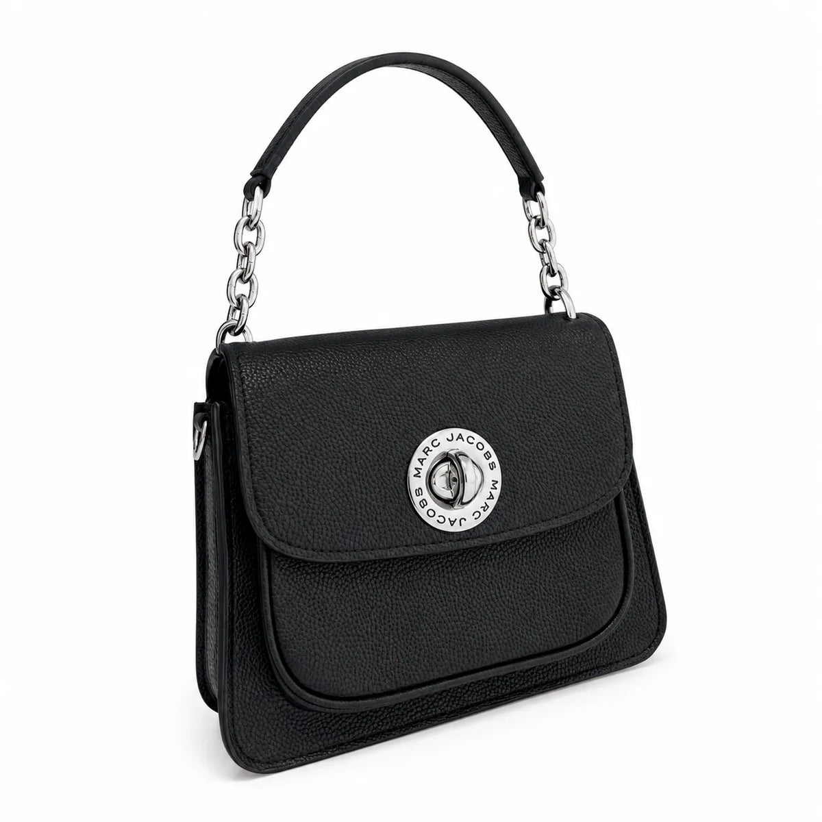 Marc Jacobs J Marc | Black pebbled leather signature rotating J-clasp chain and leather shoulder strap women's designer crossbody bag