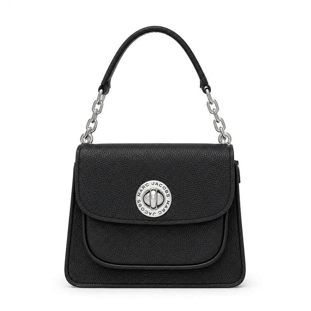 Marc Jacobs J Marc | Black pebbled leather signature rotating J-clasp chain and leather shoulder strap women's designer crossbody bag