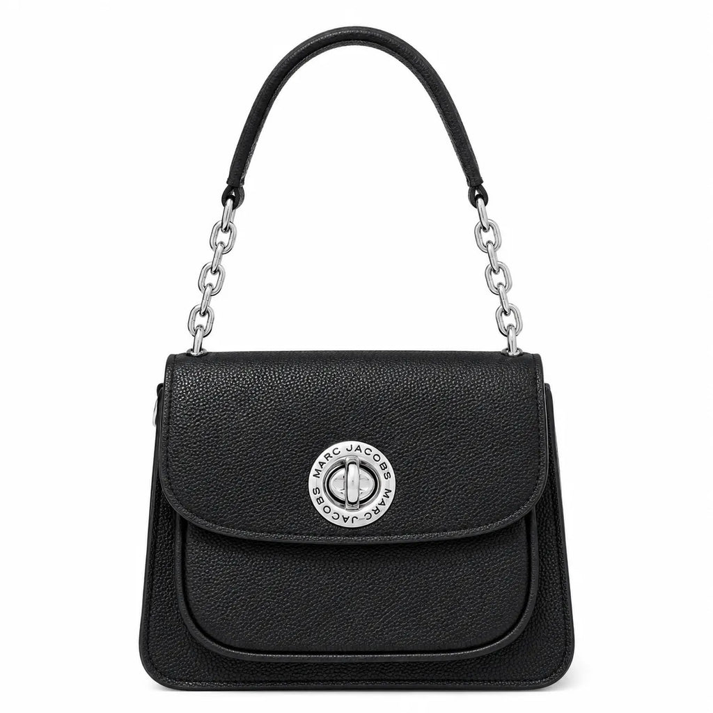 Marc Jacobs J Marc | Black pebbled leather signature rotating J-clasp chain and leather shoulder strap women's designer crossbody bag