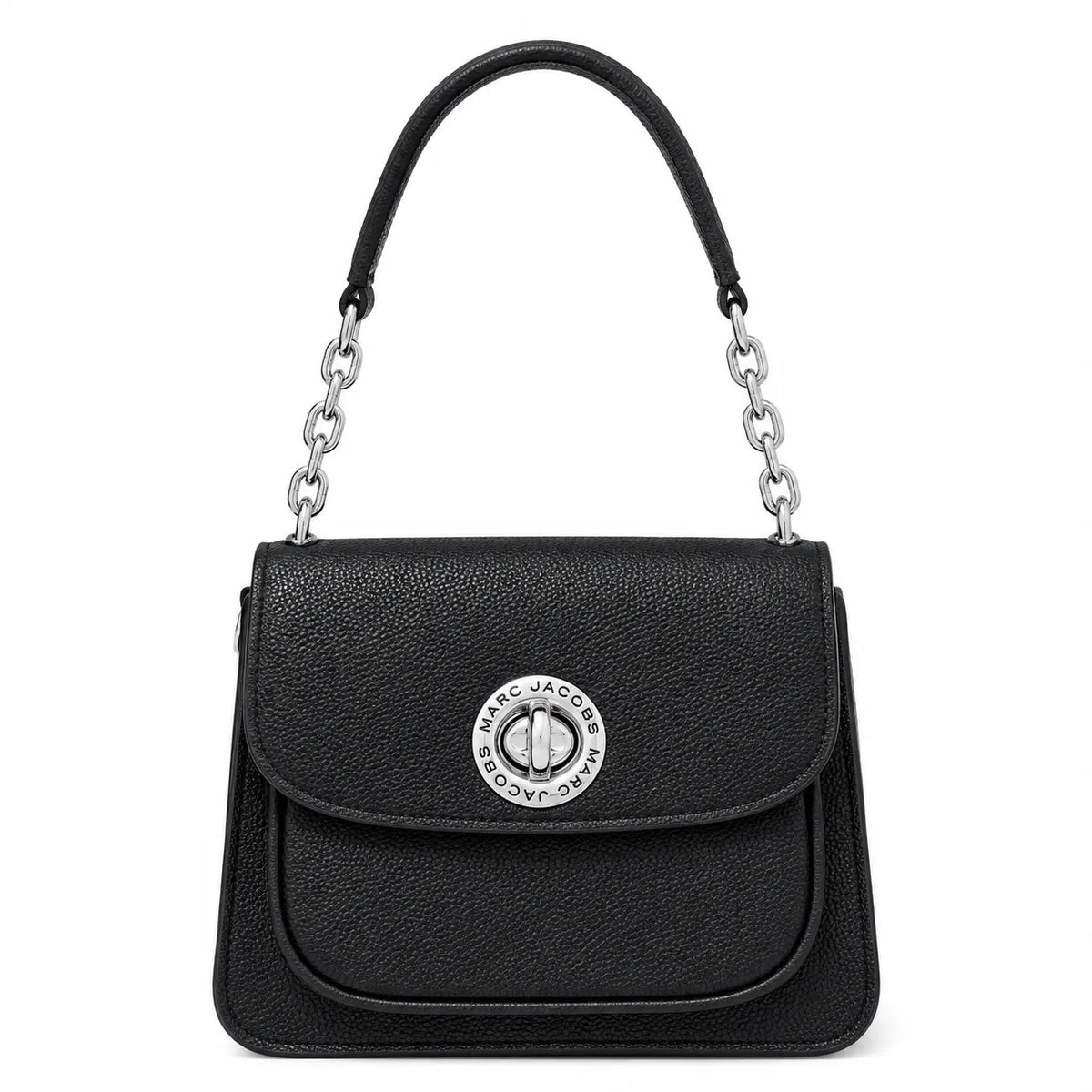 Marc Jacobs J Marc | Black pebbled leather signature rotating J-clasp chain and leather shoulder strap women's designer crossbody bag