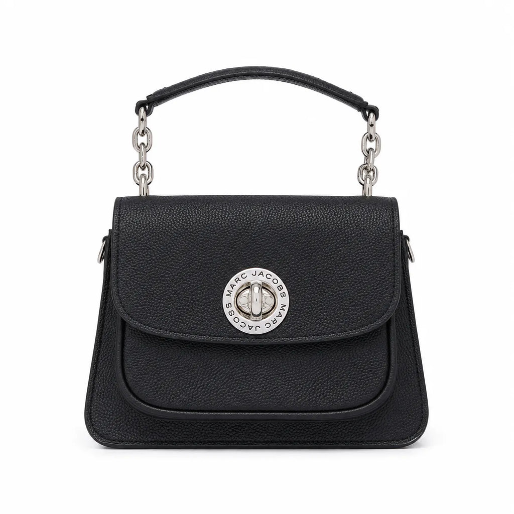Marc Jacobs J Marc | Black pebbled leather signature rotating J-clasp chain and leather shoulder strap women's designer crossbody bag
