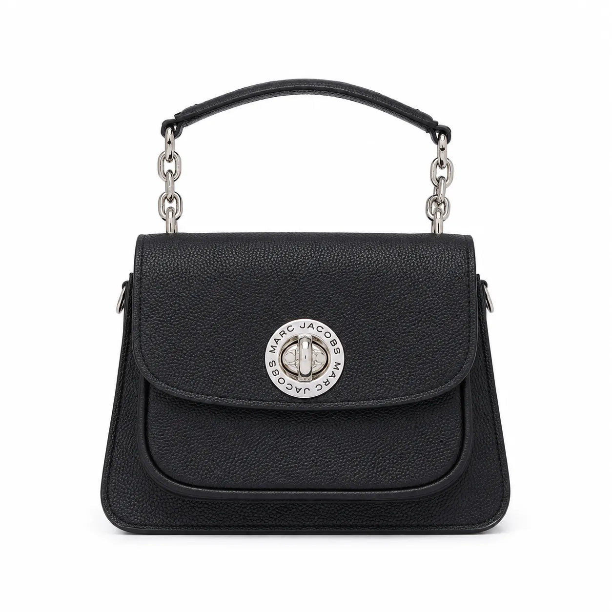 Marc Jacobs J Marc | Black pebbled leather signature rotating J-clasp chain and leather shoulder strap women's designer crossbody bag