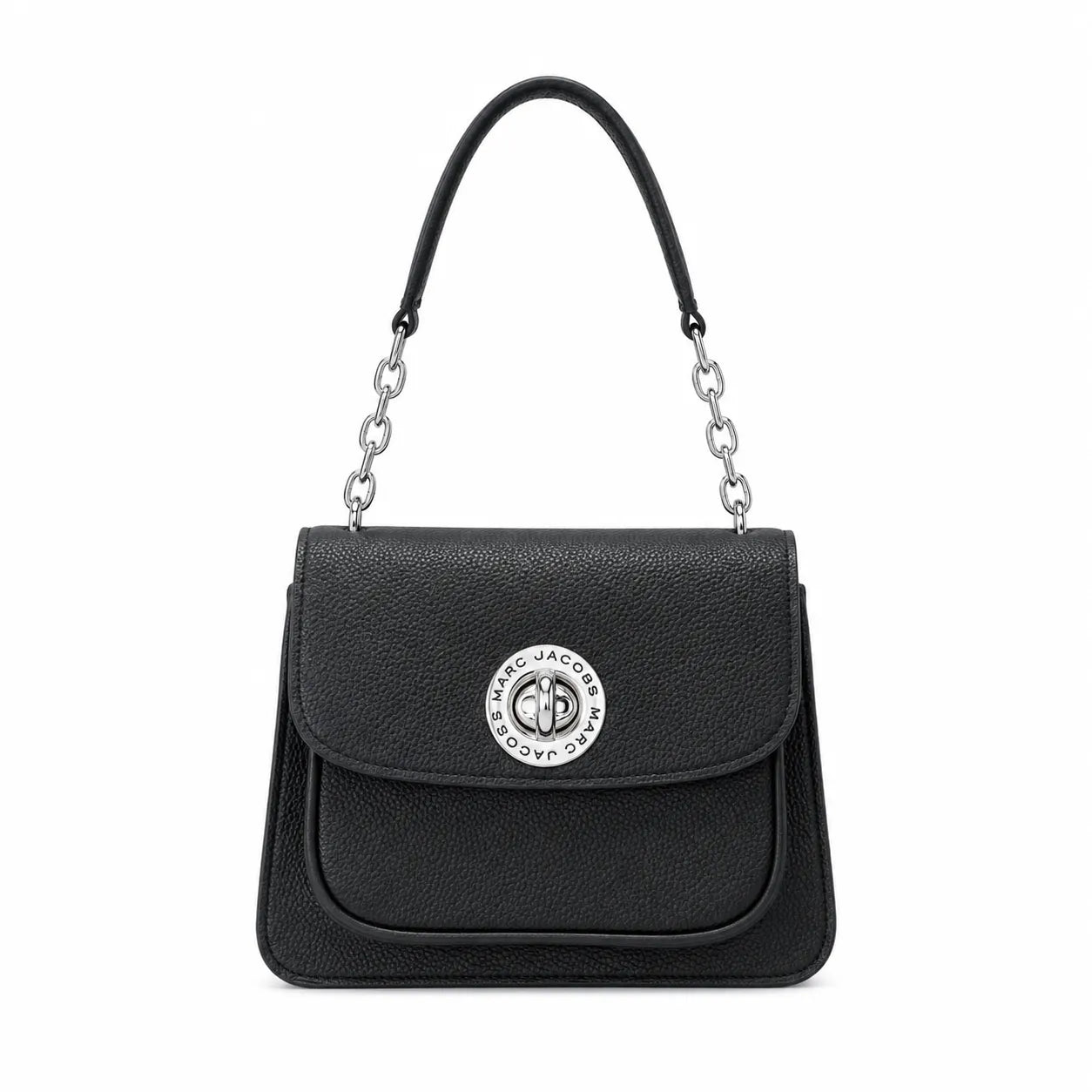 Marc Jacobs J Marc | Black pebbled leather signature rotating J-clasp chain and leather shoulder strap women's designer crossbody bag